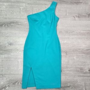 LIKELY Helena Turquoise Midi One Shoulder Strap Dress 6